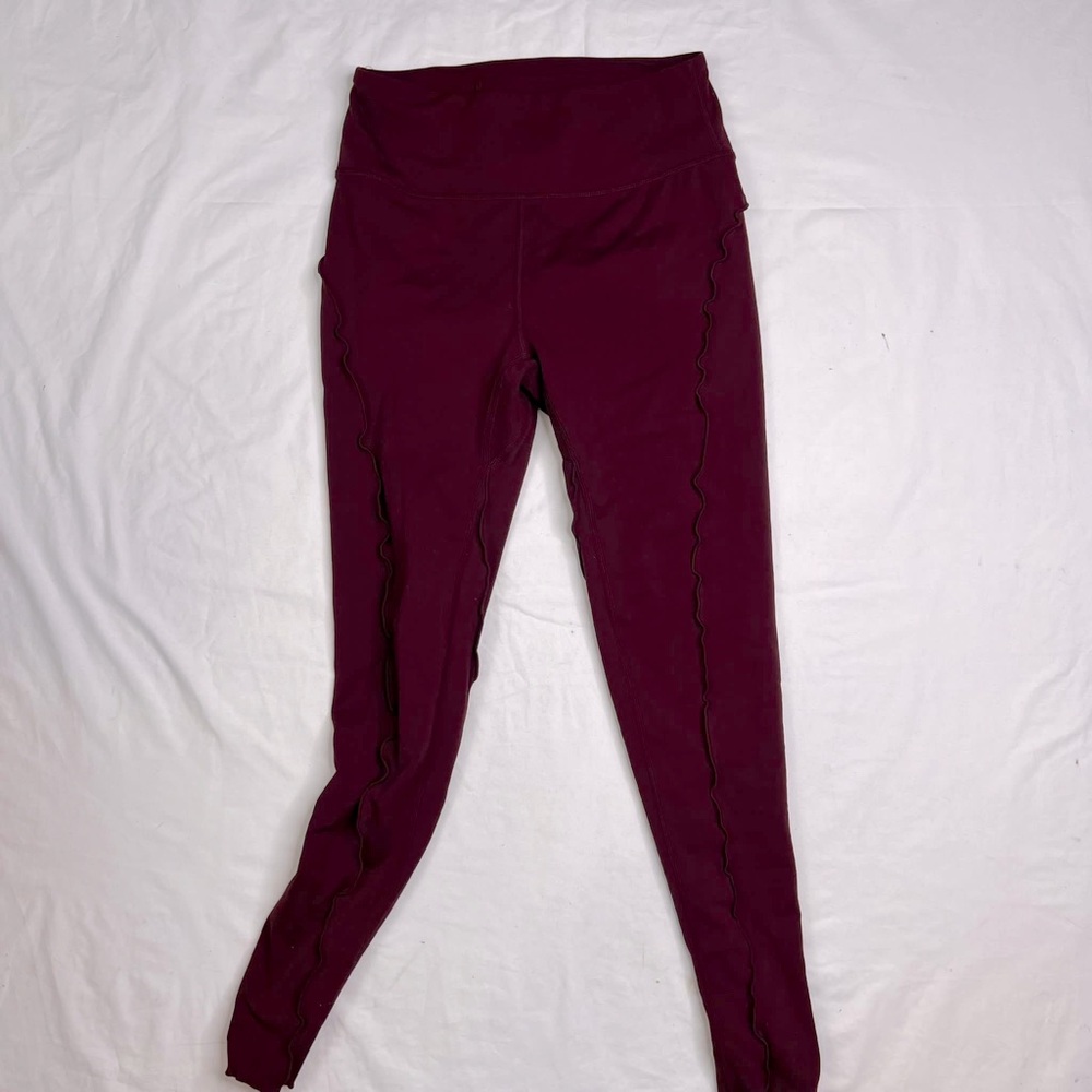 FP Movement Leggings Womens Sz S Red Burgundy Mid-Rise Wide Waistband A020524